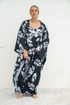 BLACK AND WHITE FLORAL MAXI ROBE plus-size - AMOUR781