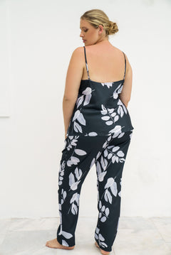 BLACK AND WHITE FLORAL PJ SET plus-size - AMOUR781
