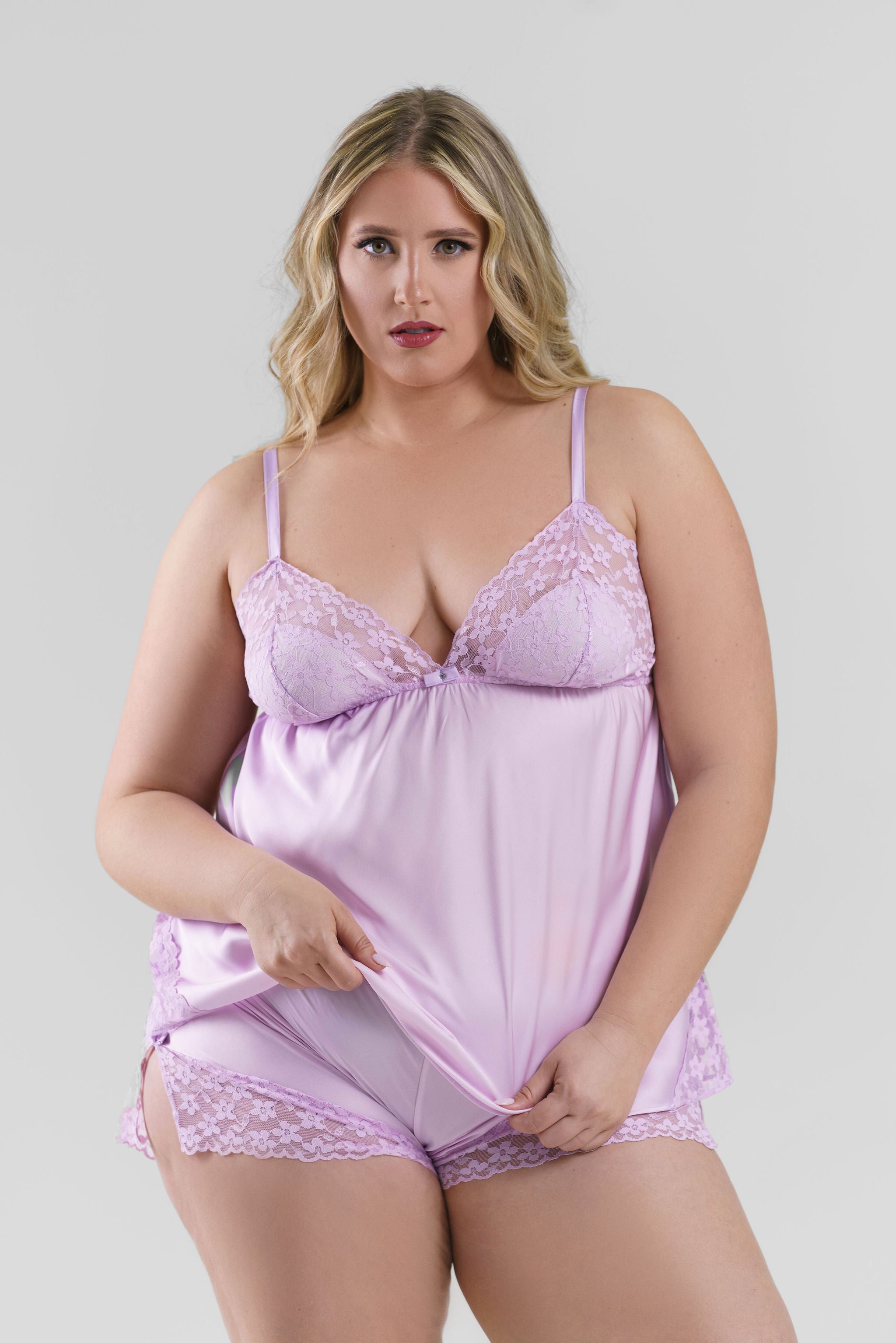 LAVENDER PAJAMA SHORT SET plus-size - AMOUR781