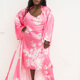 PINK AND WHITE FLORAL MAXI ROBE plus-size - AMOUR781