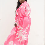 PINK AND WHITE FLORAL MAXI ROBE plus-size - AMOUR781