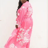 PINK AND WHITE FLORAL MAXI ROBE plus-size - AMOUR781