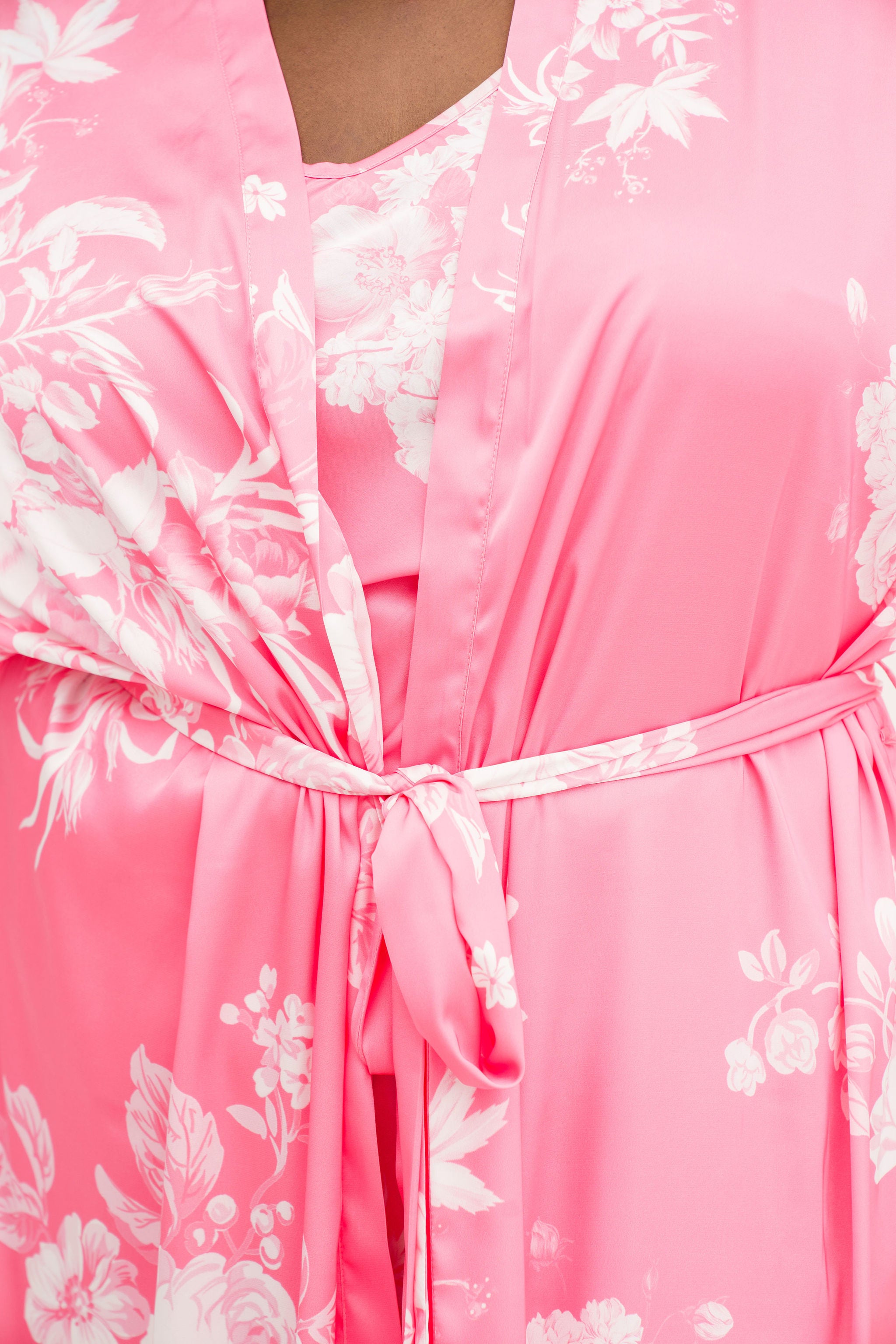 PINK AND WHITE FLORAL MAXI ROBE plus-size - AMOUR781