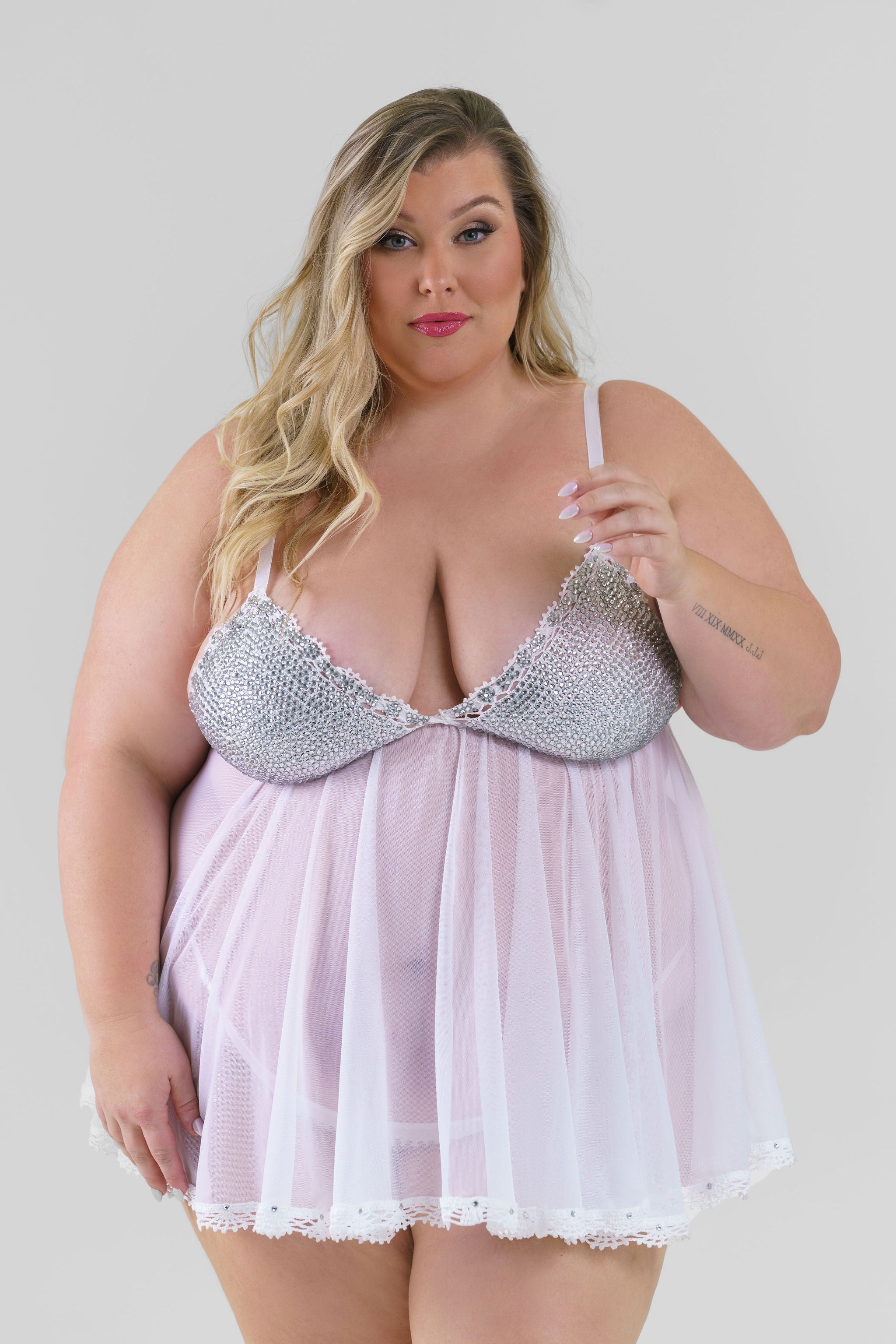 RHINESTONE BABYDOLL SET plus-size - AMOUR781