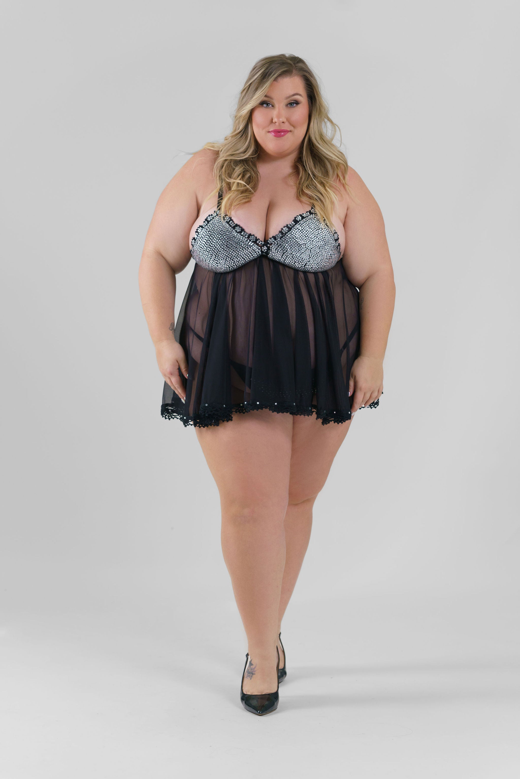 RHINESTONE BABYDOLL SET plus-size - AMOUR781