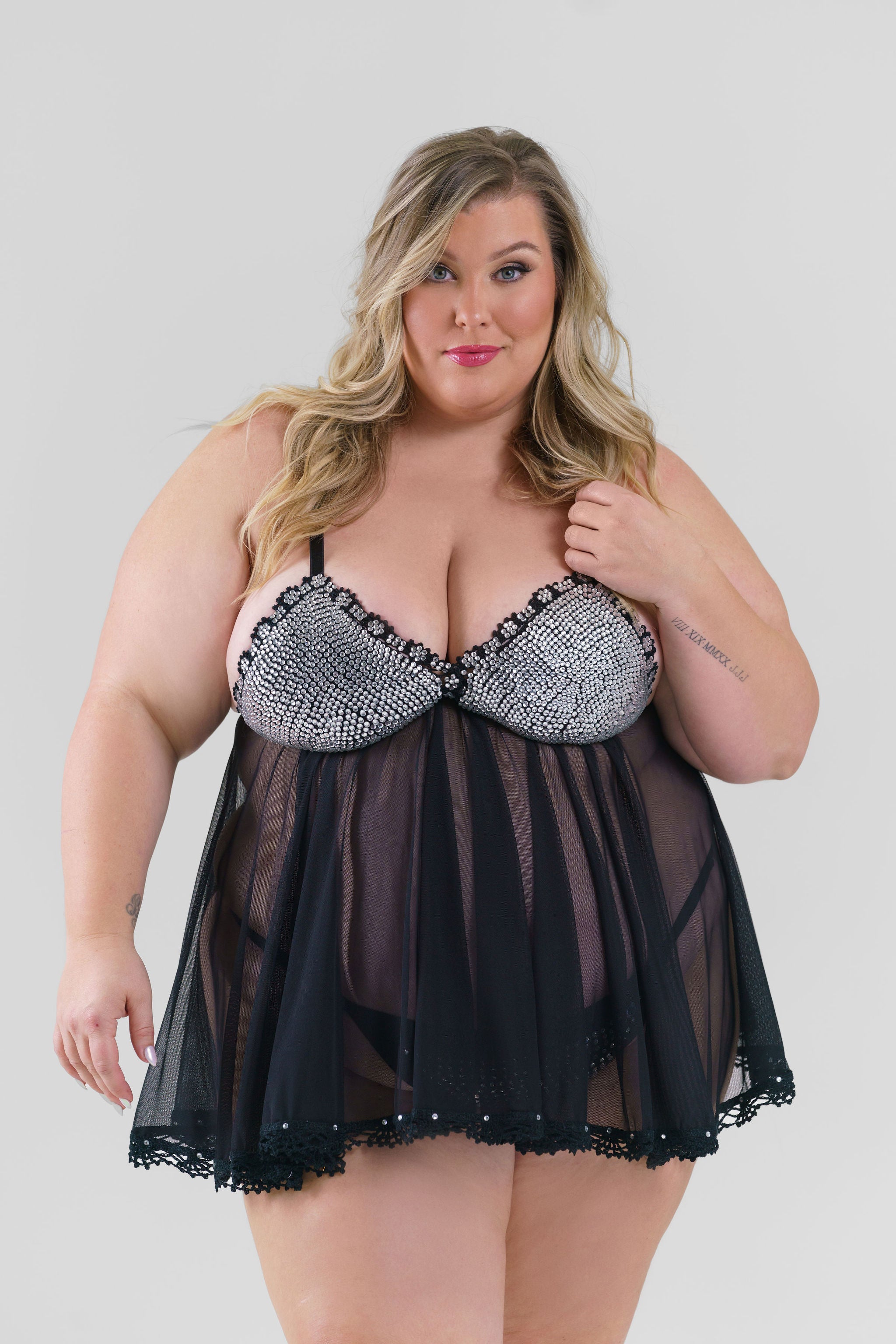 RHINESTONE BABYDOLL SET plus-size - AMOUR781