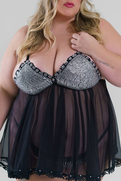 RHINESTONE BABYDOLL SET plus-size - AMOUR781