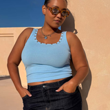 Ice Blue Studded Rib Tank plus-size - AMOUR781