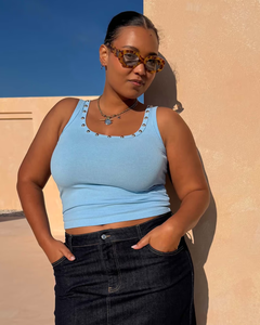 Ice Blue Studded Rib Tank plus-size - AMOUR781