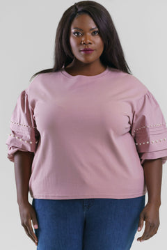 Plus size, pearl top is elevated take on an everyday cotton top