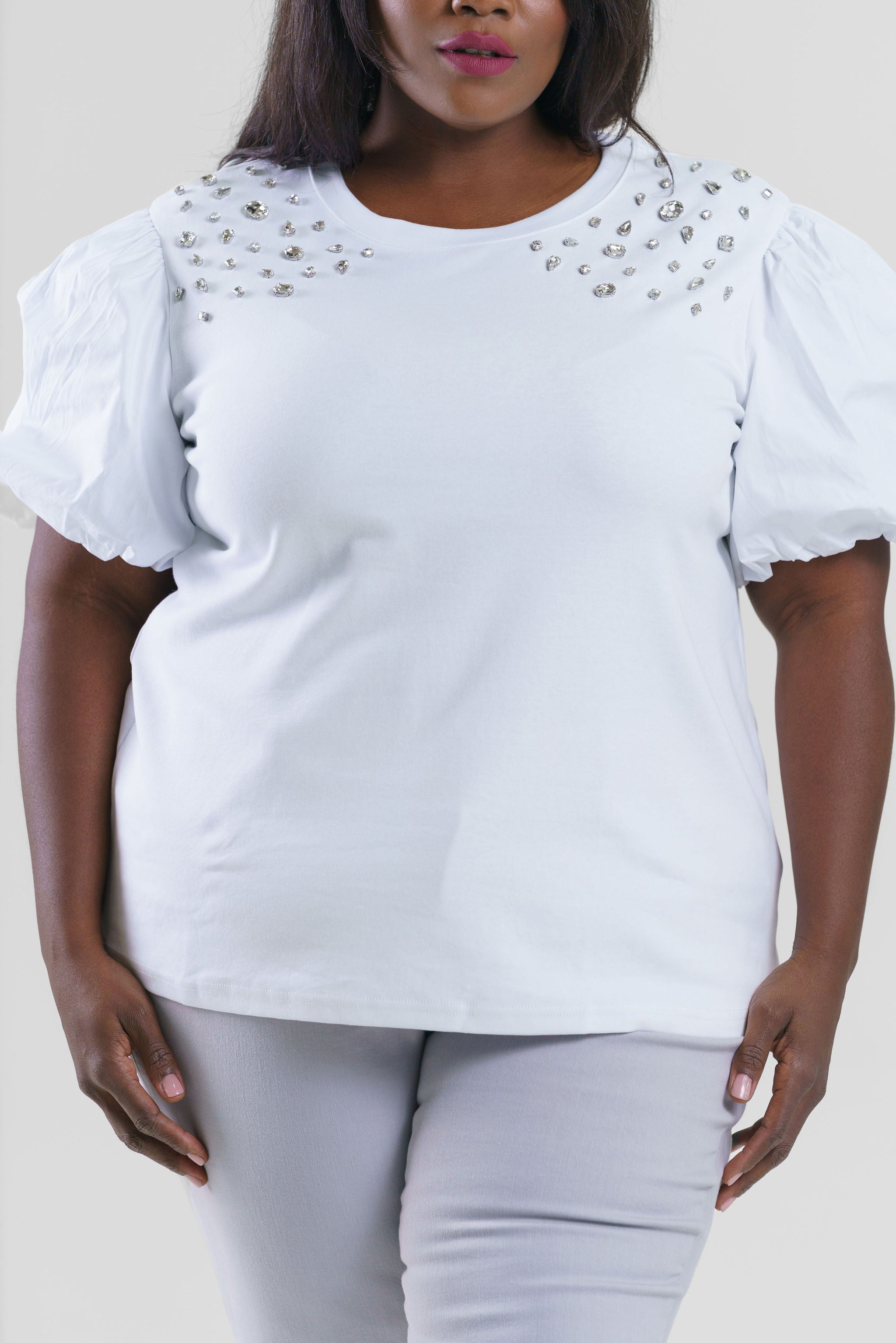 RUNA POINTE KNIT TOP WITH DIAMOND STUDS plus-size - AMOUR781