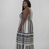 GRECIAN BLACK & CREAM DRESS plus-size - AMOUR781