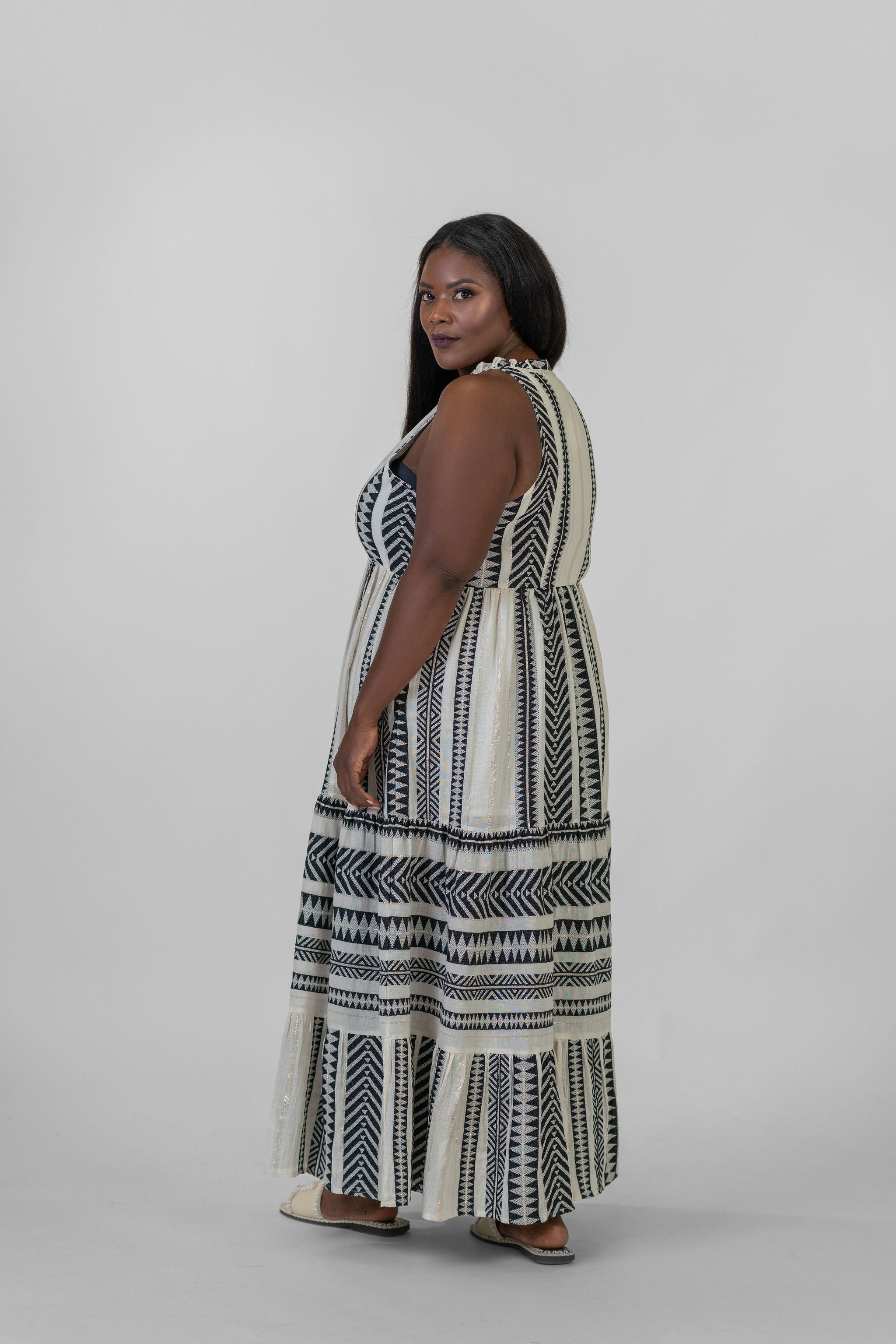 GRECIAN BLACK & CREAM DRESS plus-size - AMOUR781