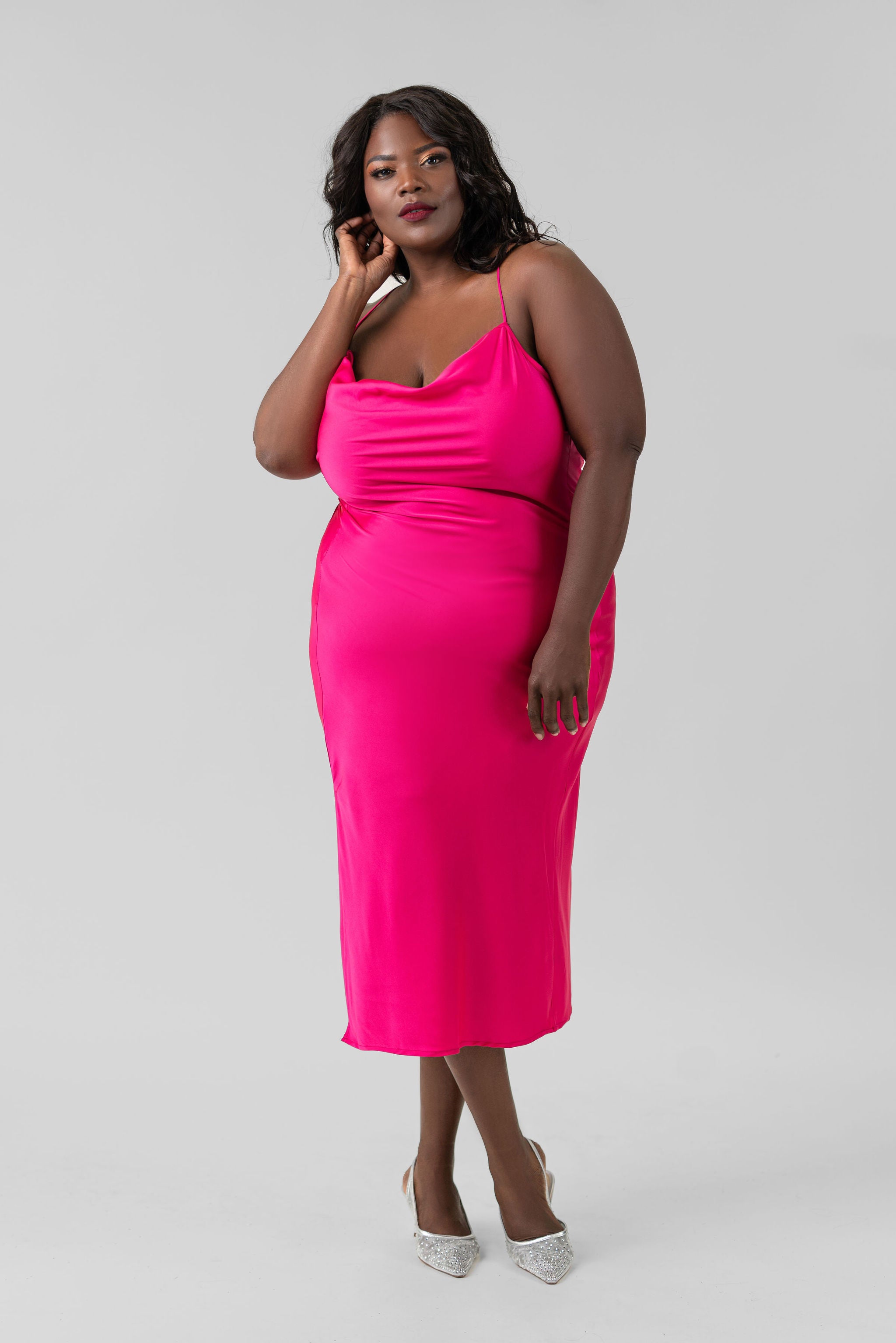 COWL SLIT SLIP DRESS, XXXL / Hot Pink by KILO Brava AMOUR781 COWL SLIT SLIP DRESS, XXXL / Hot Pink by KILO Brava AMOUR781
