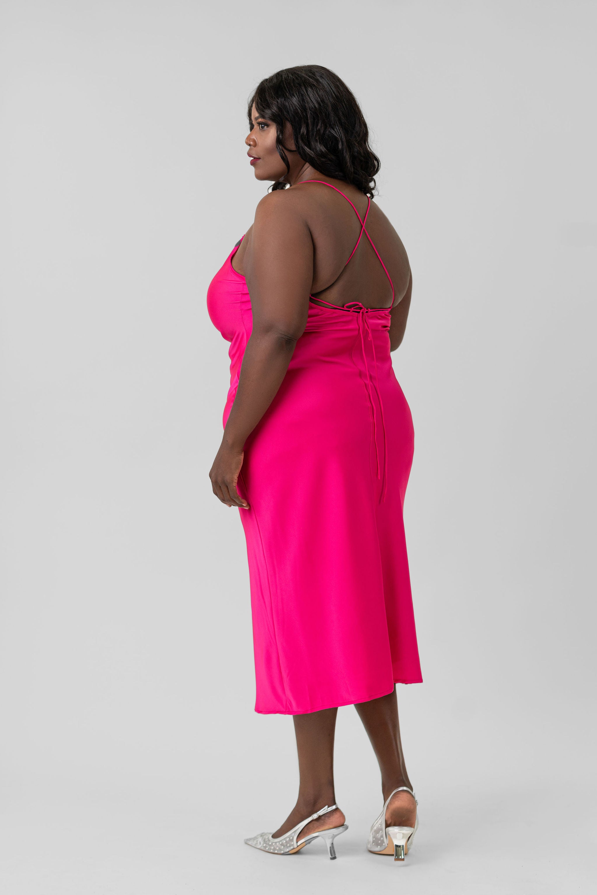 COWL SLIT SLIP DRESS plus-size - AMOUR781