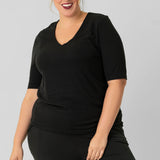 DOUBLE LAYER V-NECK RIB KNIT TOP plus-size - AMOUR781