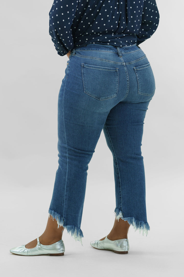 Hannah Crop Flare w/ Fray Hem - Ecru Abstract Flower