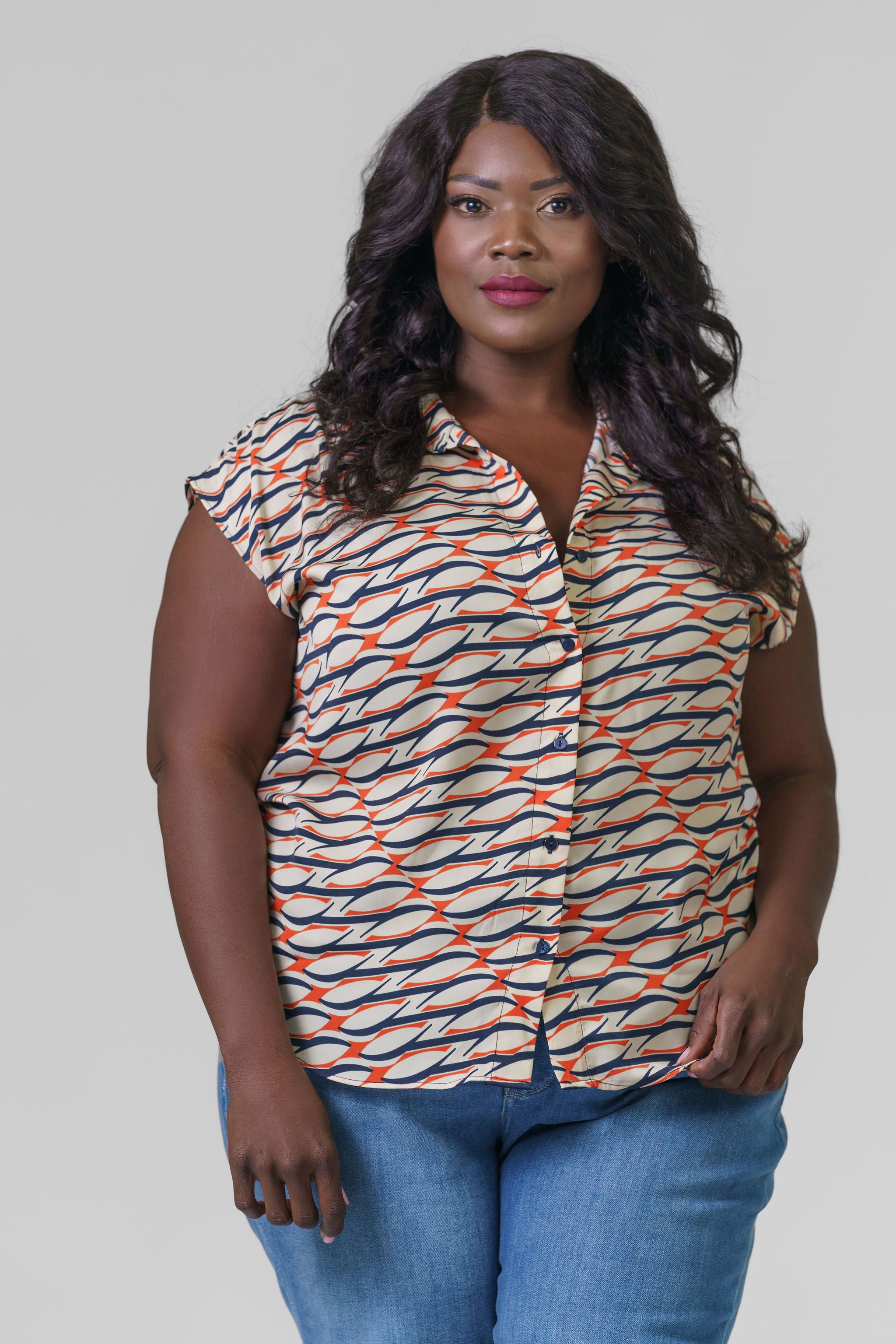 BUTTON FRONT DOLMAN SLEEVE BLOUSE plus-size - AMOUR781
