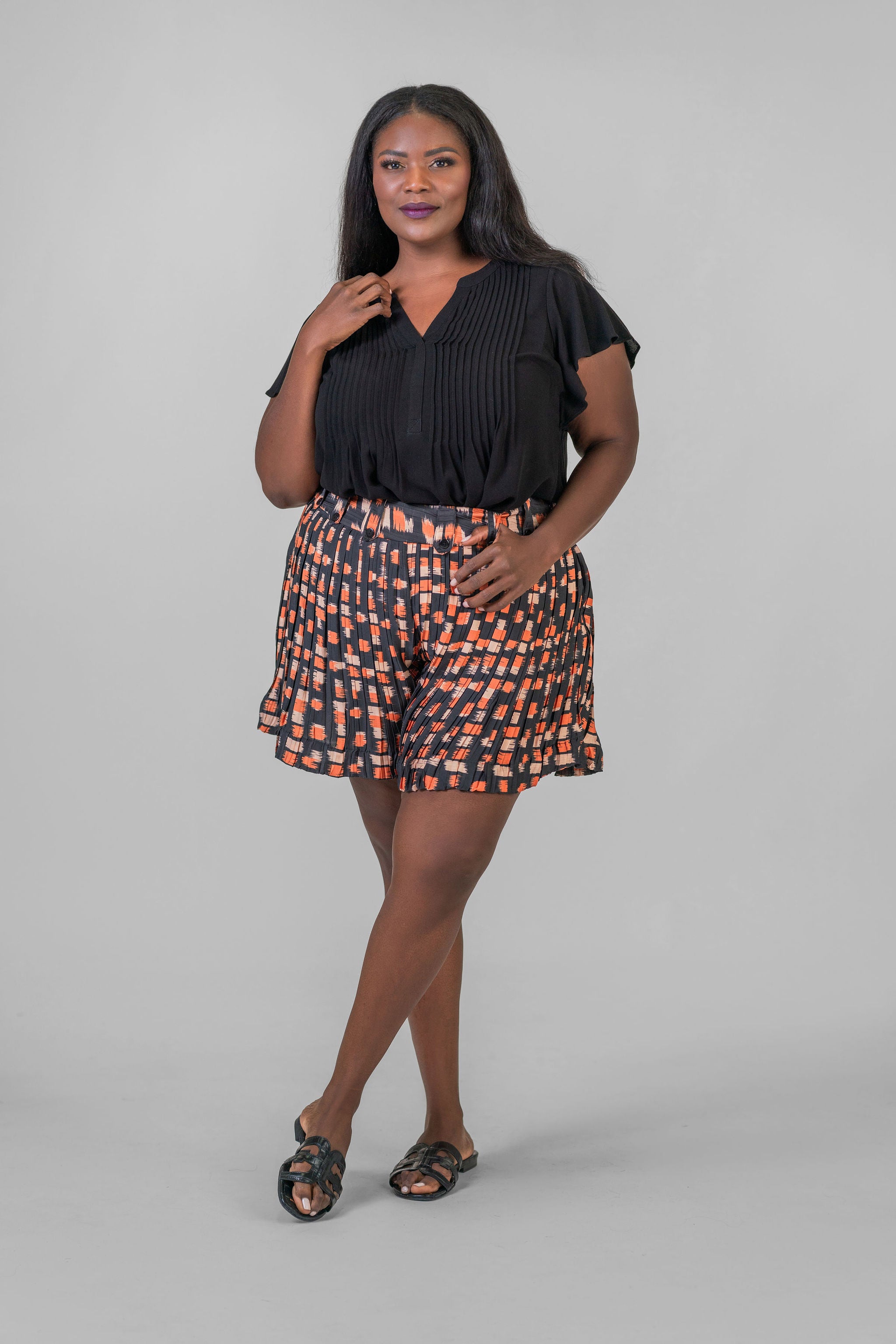 FLOWY CHECK SHORT plus-size - AMOUR781