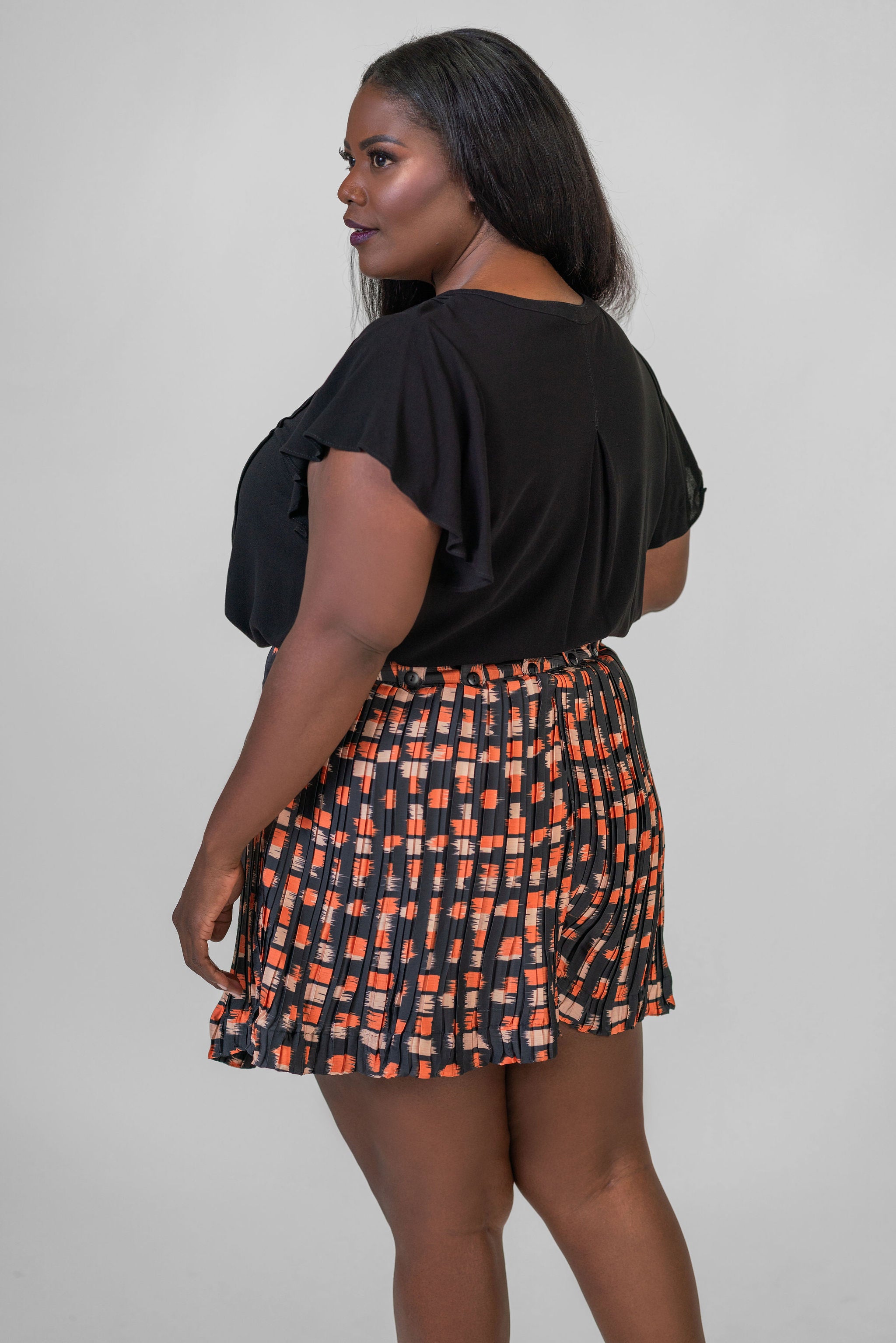 FLOWY CHECK SHORT plus-size - AMOUR781