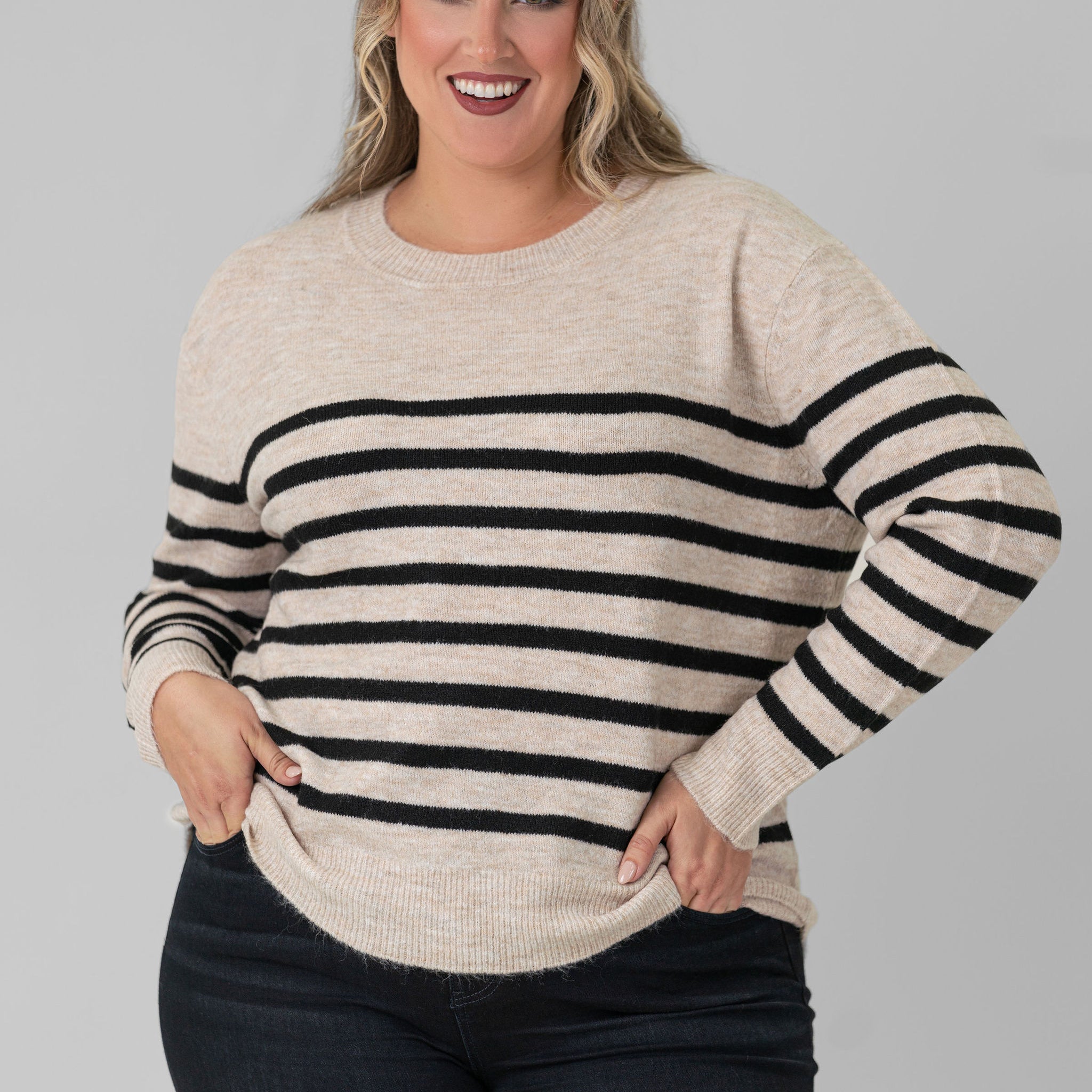 LONG SLEEVE CREW NECK DROPPED SHOULDER SWEATER plus-size - AMOUR781