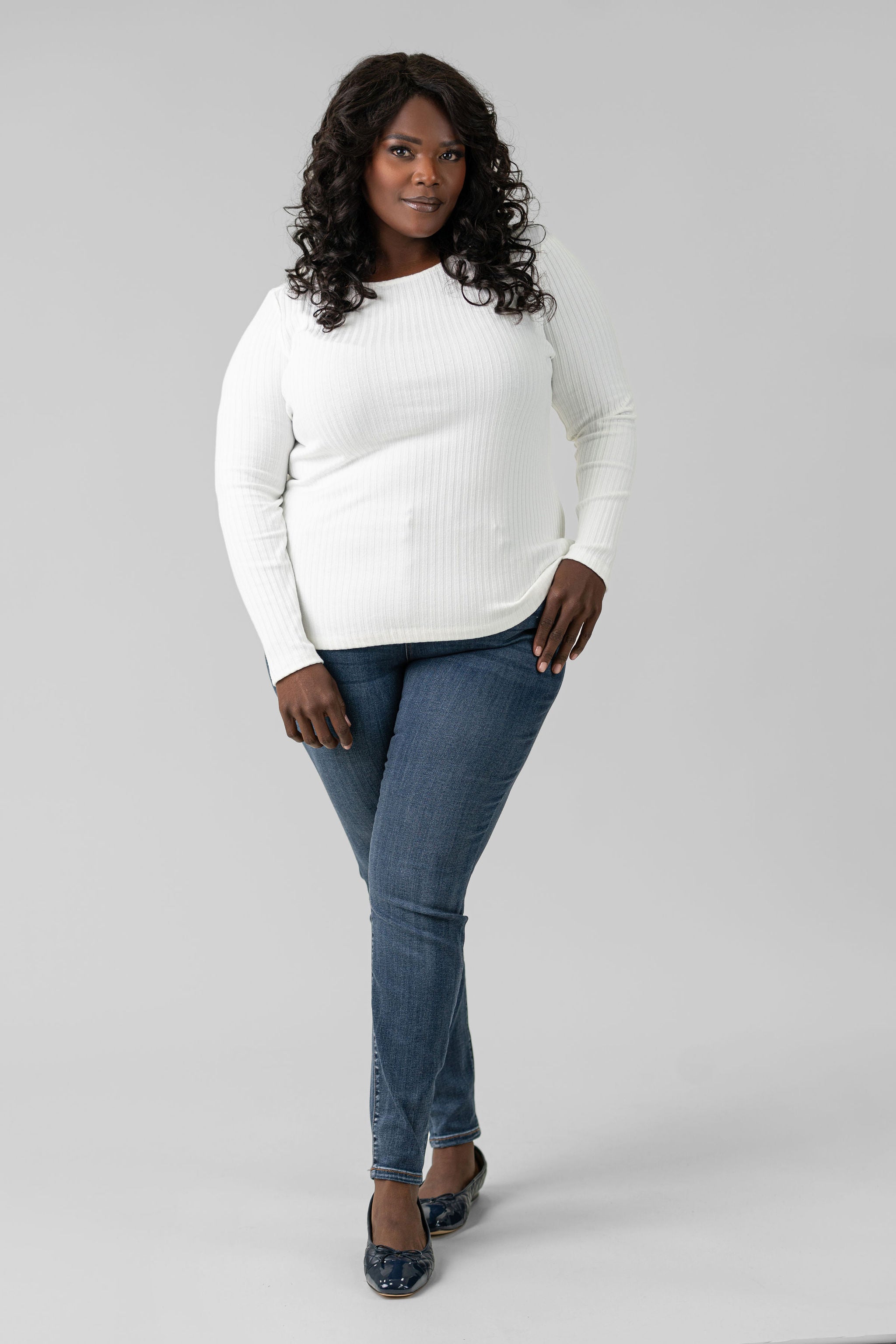 LONG SLEEVE BOAT NECK KNIT TOP plus-size - AMOUR781