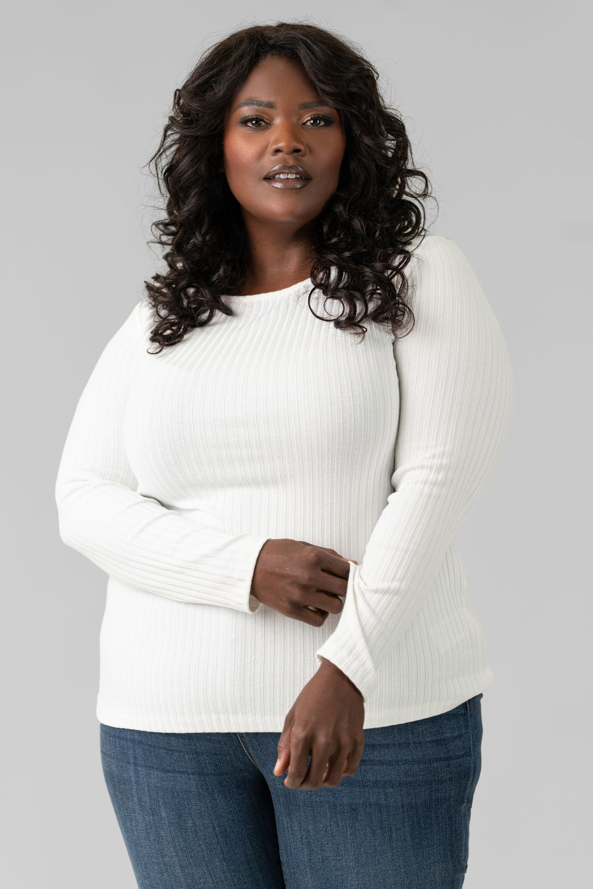 LONG SLEEVE BOAT NECK KNIT TOP plus-size - AMOUR781