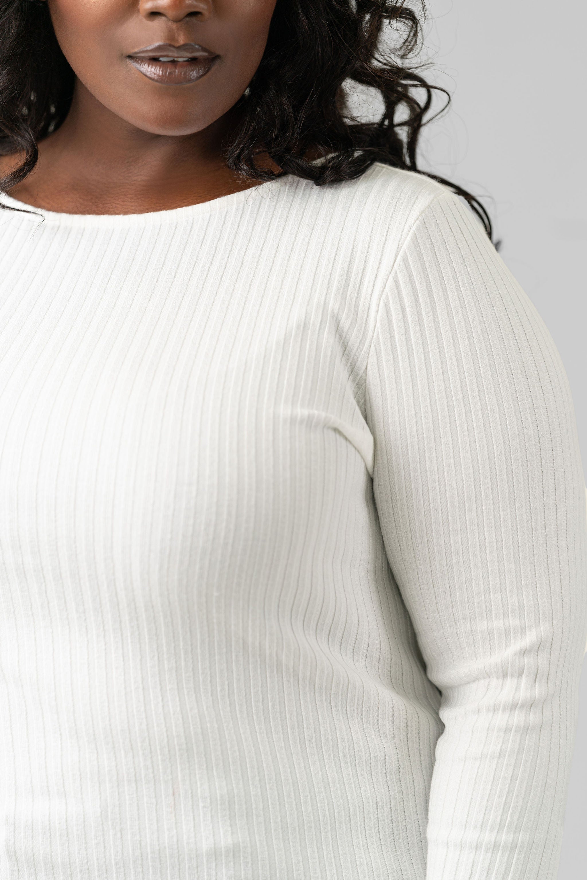LONG SLEEVE BOAT NECK KNIT TOP plus-size - AMOUR781