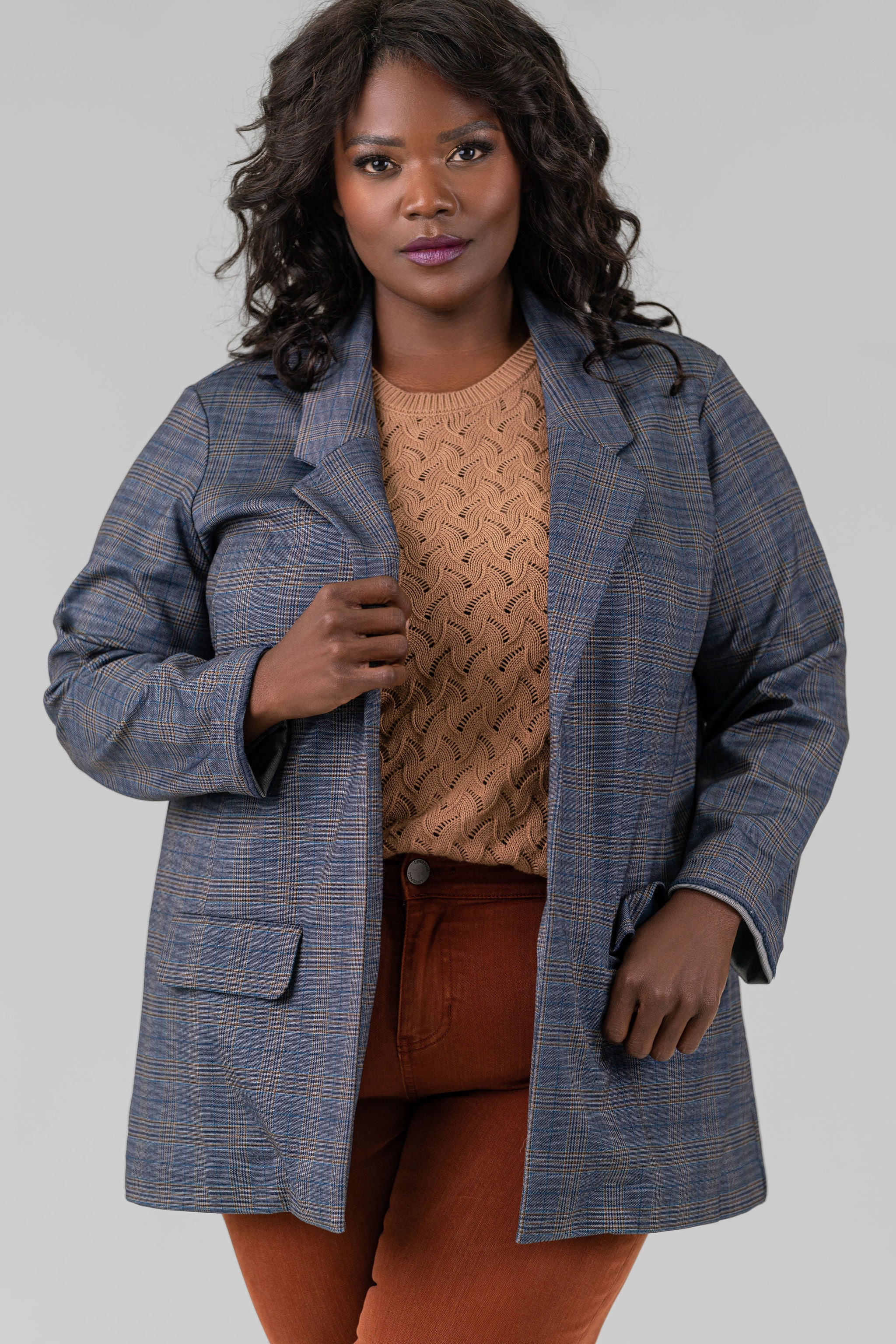 PLAID BOYFRIEND BLAZER plus-size - AMOUR781