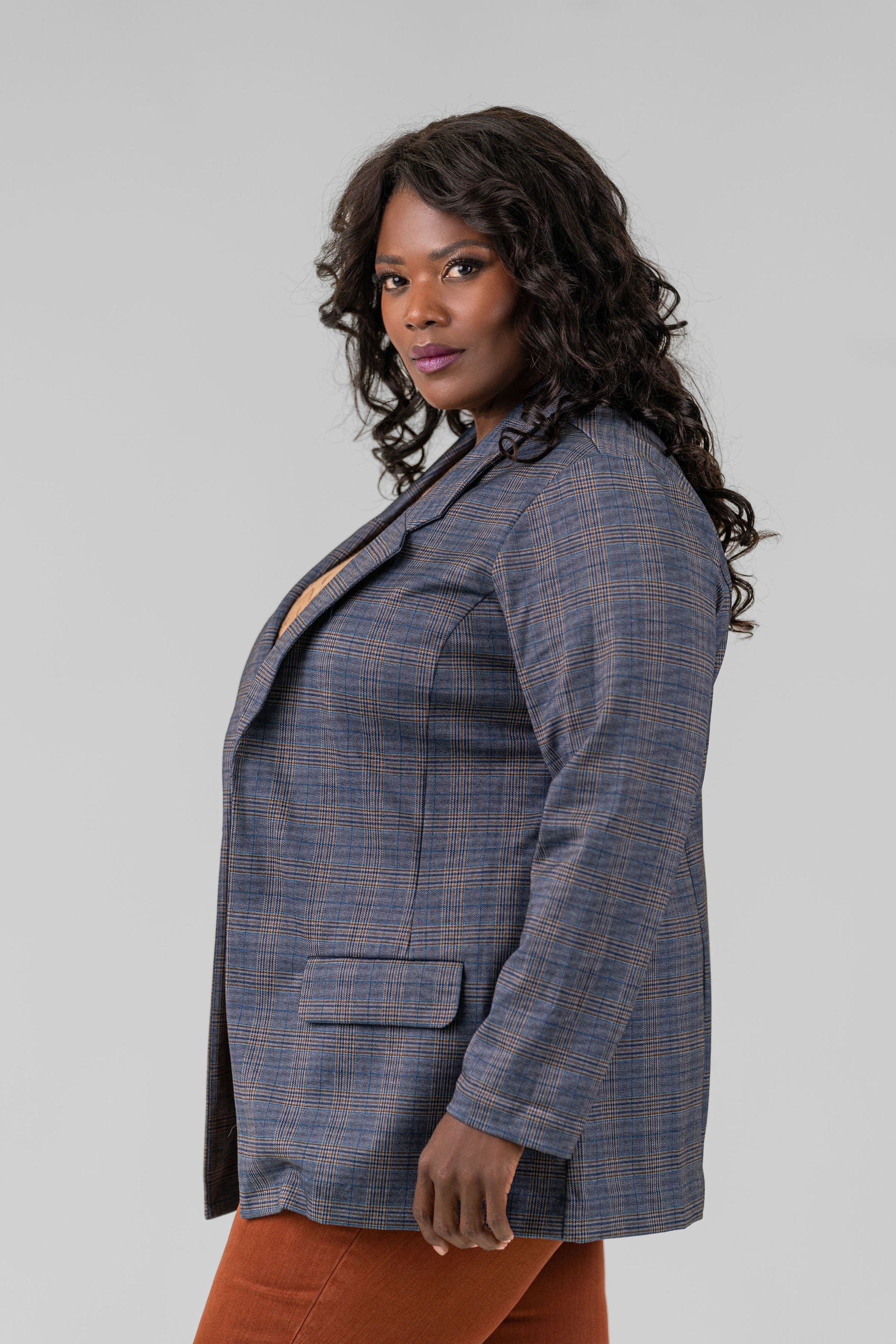 PLAID BOYFRIEND BLAZER plus-size - AMOUR781