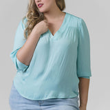 V-NECK POPOVER WOVEN BLOUSE - AMOUR781