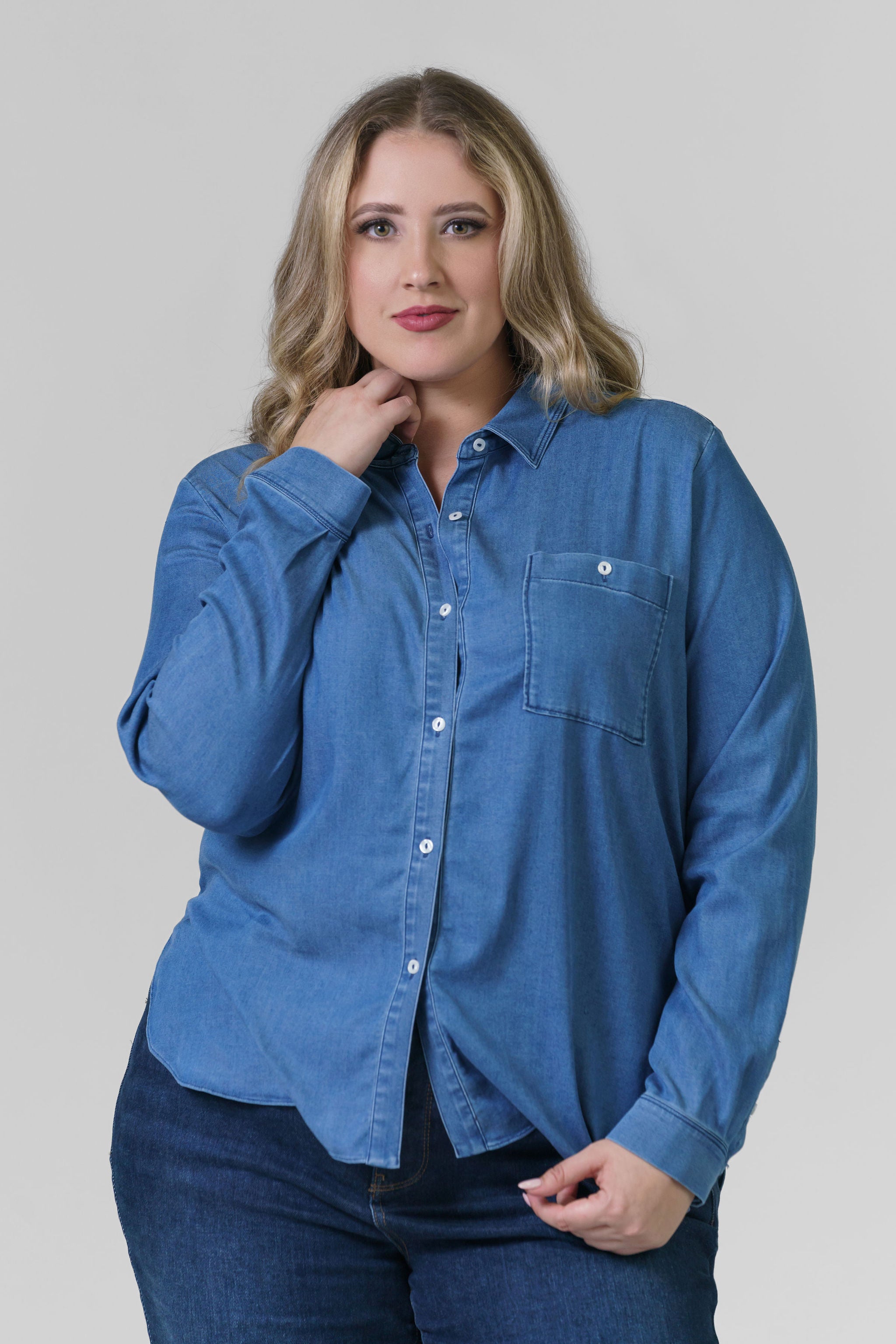 DREW STRETCH CHAMBRAY SHIRT plus-size - AMOUR781