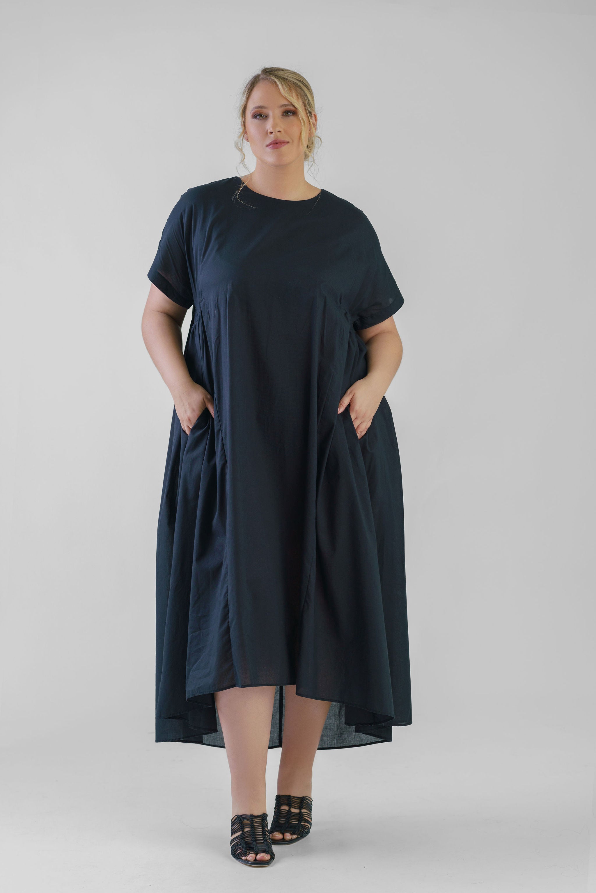 BLACK COTTON SHIRT DRESS plus-size - AMOUR781