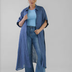 COLLARED BUTTON UP MAXI DUSTER plus-size - AMOUR781