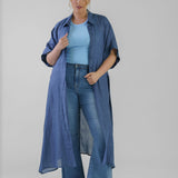 COLLARED BUTTON UP MAXI DUSTER plus-size - AMOUR781