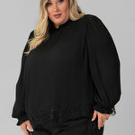 PLEATED LACE TRIM BLOUSE plus-size - AMOUR781