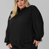 PLEATED LACE TRIM BLOUSE plus-size - AMOUR781