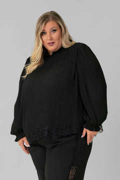 PLEATED LACE TRIM BLOUSE plus-size - AMOUR781