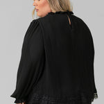 PLEATED LACE TRIM BLOUSE plus-size - AMOUR781