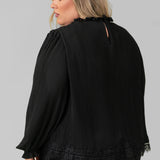 PLEATED LACE TRIM BLOUSE plus-size - AMOUR781