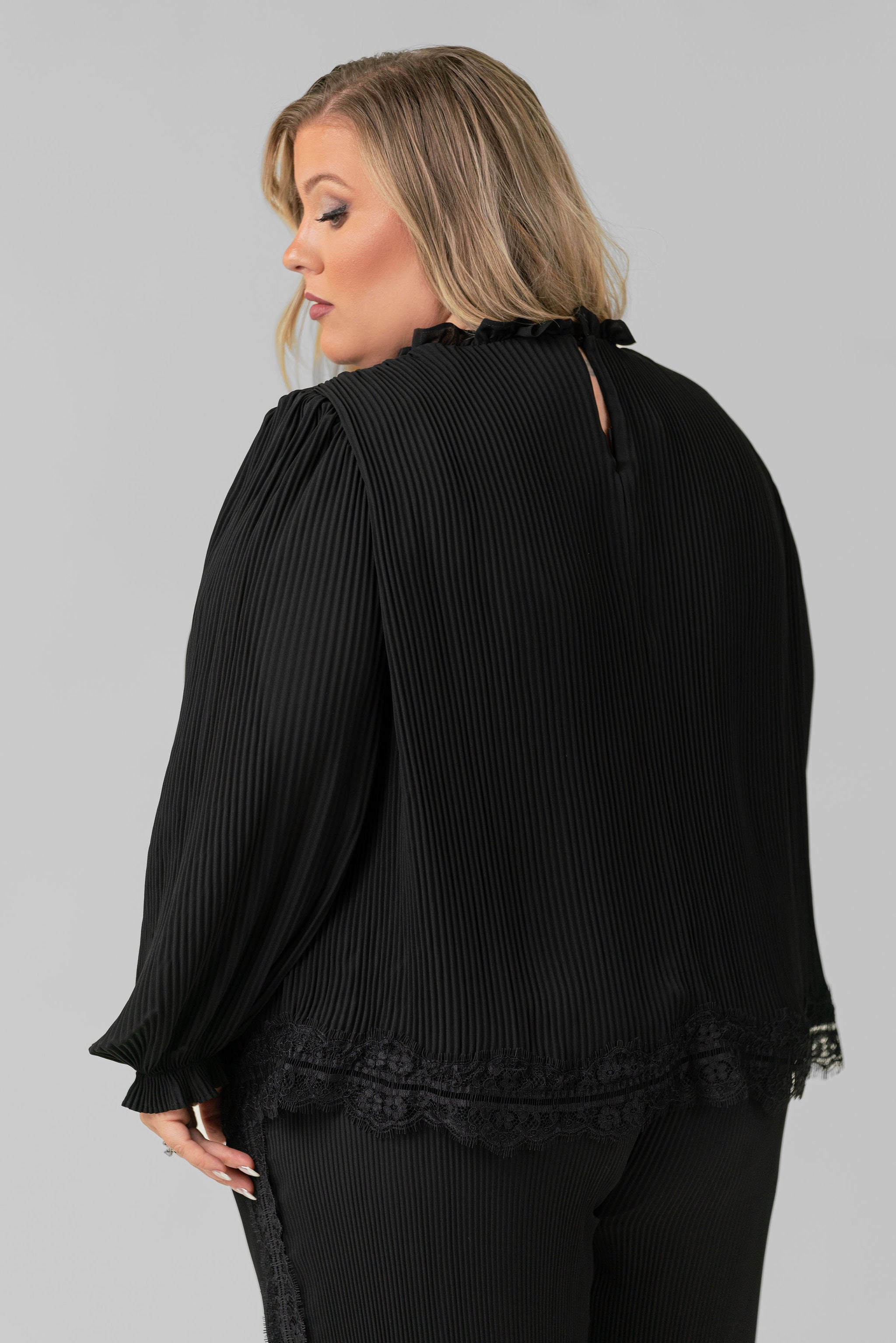 PLEATED LACE TRIM BLOUSE plus-size - AMOUR781