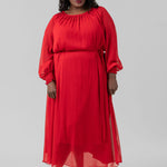 RED LONG SLEEVE GEORGETTE DRESS plus-size - AMOUR781