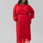 RED LONG SLEEVE GEORGETTE DRESS plus-size - AMOUR781