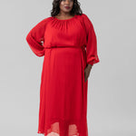 RED LONG SLEEVE GEORGETTE DRESS plus-size - AMOUR781