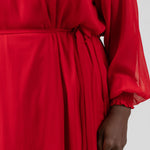 RED LONG SLEEVE GEORGETTE DRESS plus-size - AMOUR781