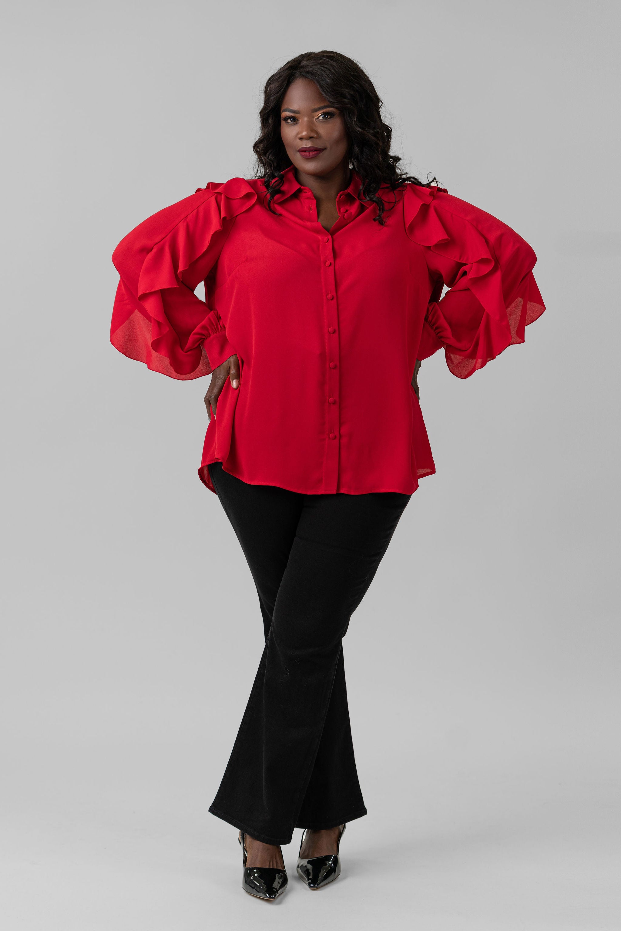 RUFFLED SLEEVE TOP plus-size - AMOUR781