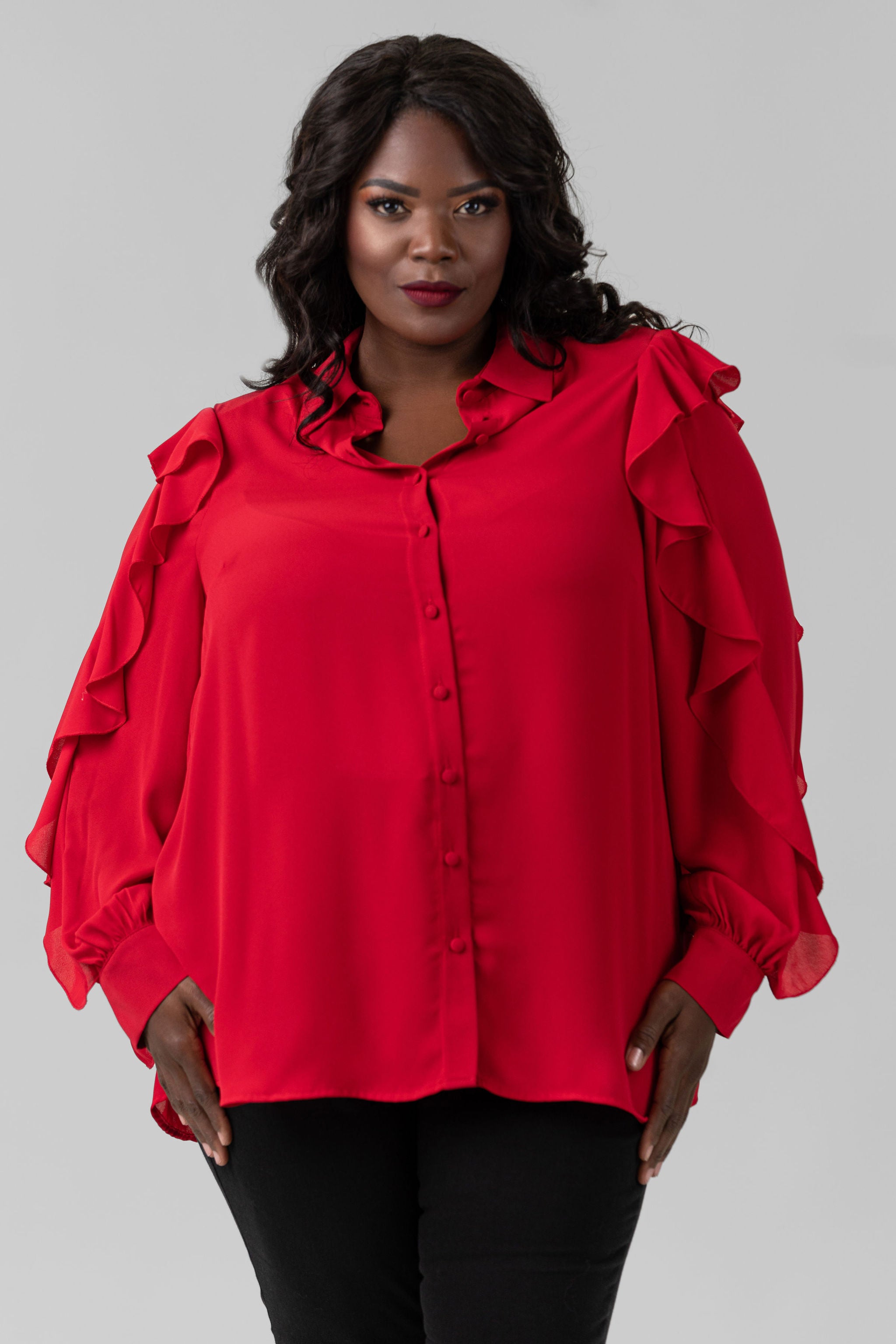 RUFFLED SLEEVE TOP plus-size - AMOUR781