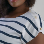 SHORT SLEEVE STRIPED BUTTON SHOULDER TOP plus-size - AMOUR781