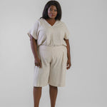 STRIPPED LINEN BLEND SHORTS plus-size - AMOUR781