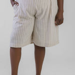 STRIPPED LINEN BLEND SHORTS plus-size - AMOUR781